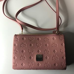 SOLD MCM Mini pink Monogrammed leather crossbody
